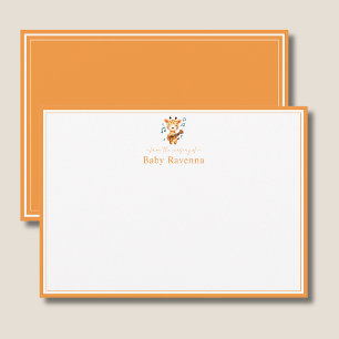 Giraffe Warm Apricot Border Nursery New Baby  Note Card