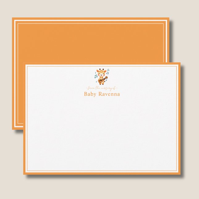Giraffe Warm Apricot Border Nursery New Baby  Note Card (Creator Uploaded)