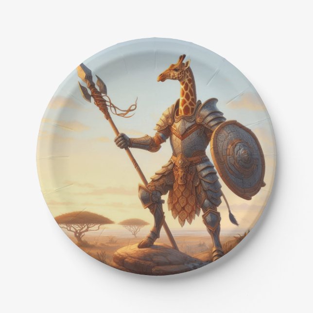 Giraffe warrior paper plates (Front)