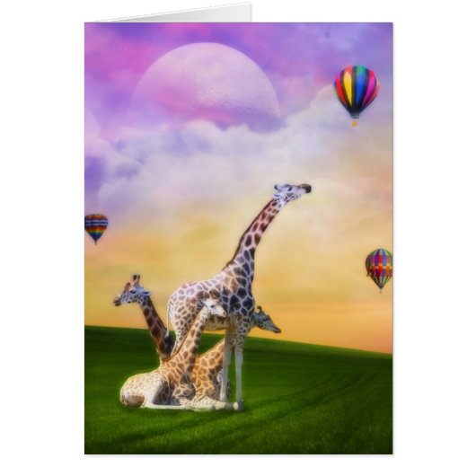 Giraffe Watching Balloons Cards (Front)