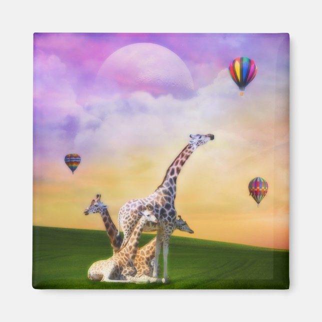Giraffe Watching Balloons Magnet (Front)