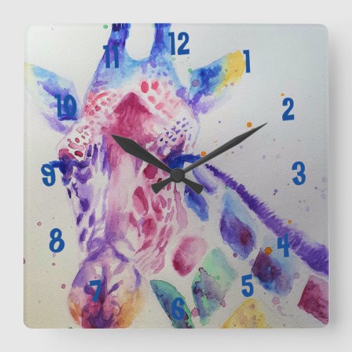 Giraffe Watercolor Animal Childs Room Clock