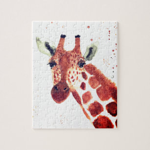 Giraffe watercolor animal Safari kids humor zoo Ji Jigsaw Puzzle