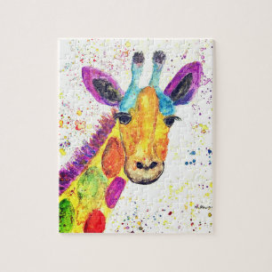 Giraffe watercolor animal Safari kids humor zoo Jigsaw Puzzle