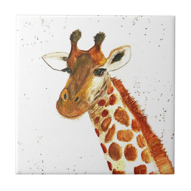 Giraffe watercolor animals Safari African Jungle  Ceramic Tile (Front)