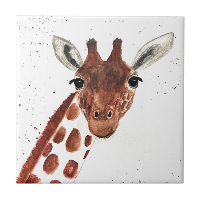 Giraffe watercolor animals Safari African Jungle Ceramic Tile (Front)