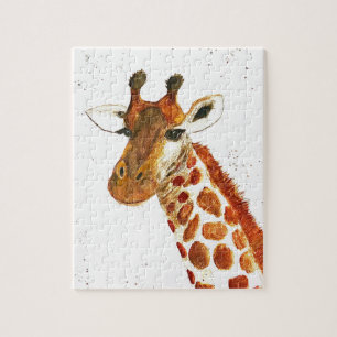 Giraffe watercolor animals Safari kids humor zoo J Jigsaw Puzzle