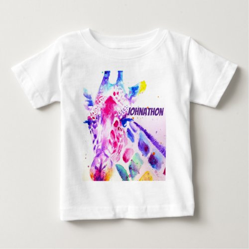 Giraffe Watercolor Art Purple Cute Zoo Animal Baby T-Shirt