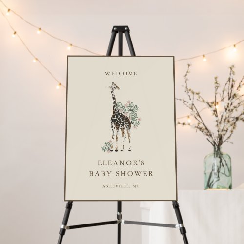 Giraffe Watercolor Blush Baby Shower Welcome Sign