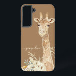 Giraffe Watercolor Boho Foliage Daisy Floral Tan Samsung Galaxy S22  Case<br><div class="desc">This graceful Giraffe was beautifully captured in watercolor by internationally licensed artist and designer,  Audrey Jeanne Roberts.  Muted earthy dried foliage and a daisy flower complete the design.  You can change the background color should you wish.  Copyright.</div>