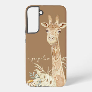 Giraffe Watercolor Boho Foliage Daisy Floral Tan Samsung Galaxy S22+ Case