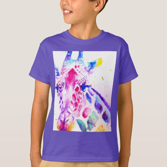Giraffe Watercolor Boys Purple Gifts  T-Shirt (Front)