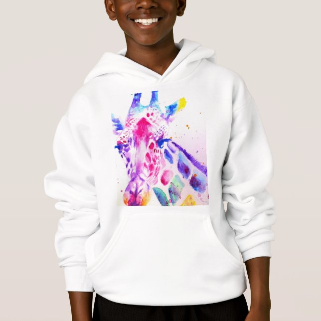 Giraffe Watercolor Boys Purple Gifts White Hoodie (Front)