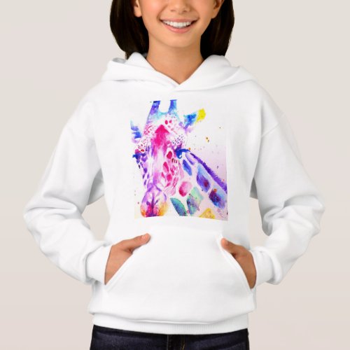 Giraffe Watercolor Girls Purple Cute Zoo Animal Hoodie
