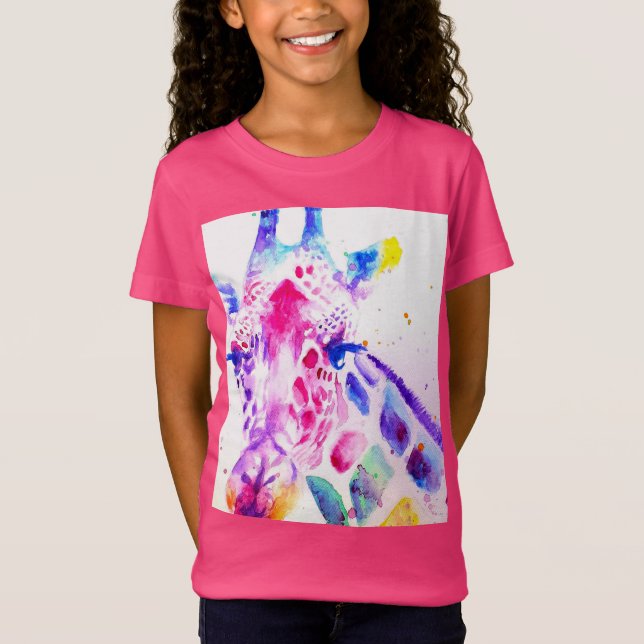 Giraffe Watercolor Girls Purple Gifts Hot Pink T-Shirt (Front)