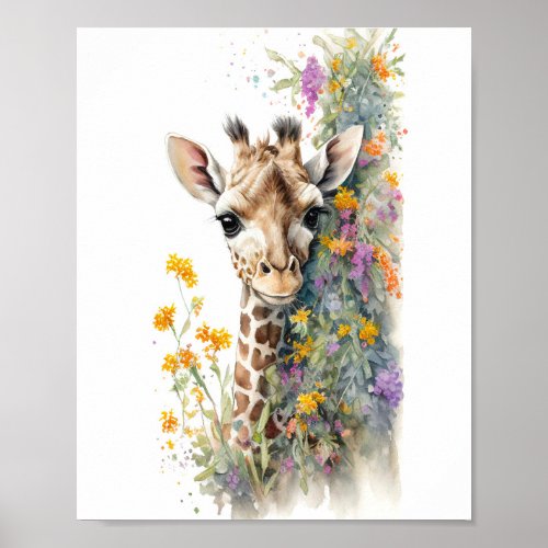 Giraffe Watercolor Painting  Poster