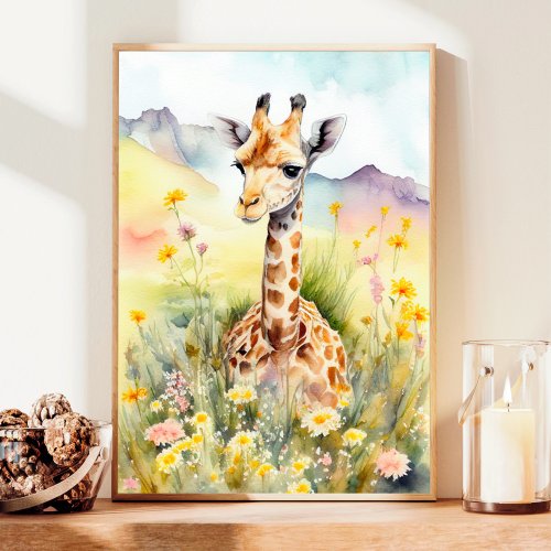 Giraffe Watercolor Painting  Poster