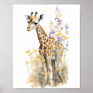 Giraffe Watercolor Painting  Poster