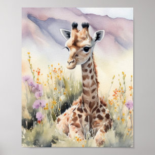 Giraffe Watercolor Painting  Poster