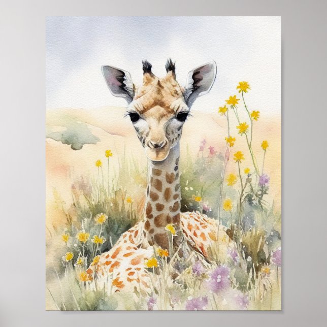 Giraffe Watercolor Painting  Poster (Front)