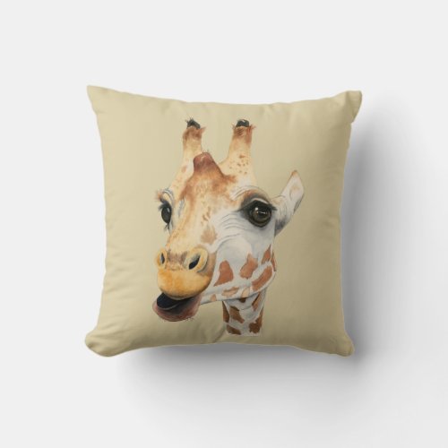 Giraffe Watercolor Painting Throw Pillow