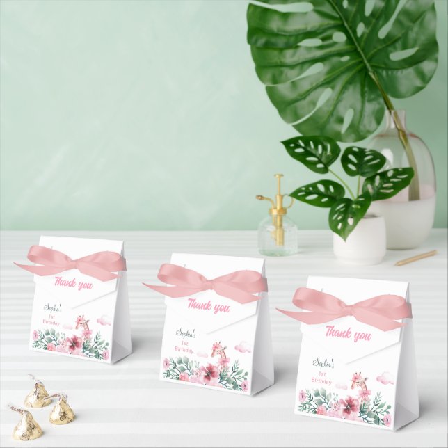 Giraffe Watercolor Pink Floral Favor Box (Multiple)