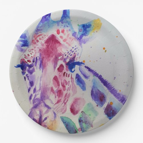 Giraffe Watercolour Birthday Party Paper Plate