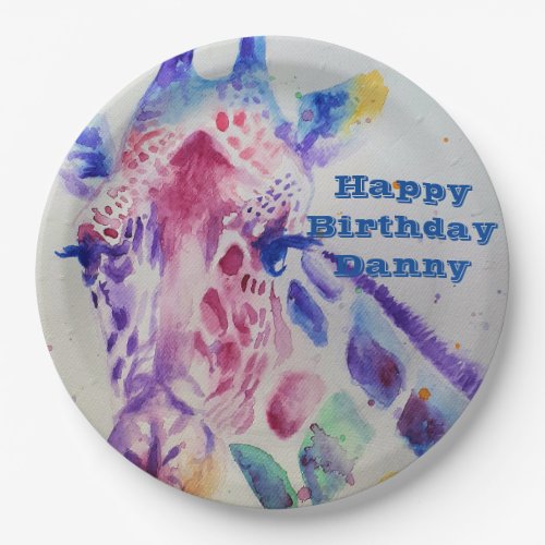 Giraffe Watercolour Birthday Party Paper Plate