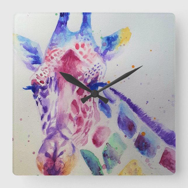 Giraffe Watercolour Painting Art Wall Clock (Front)