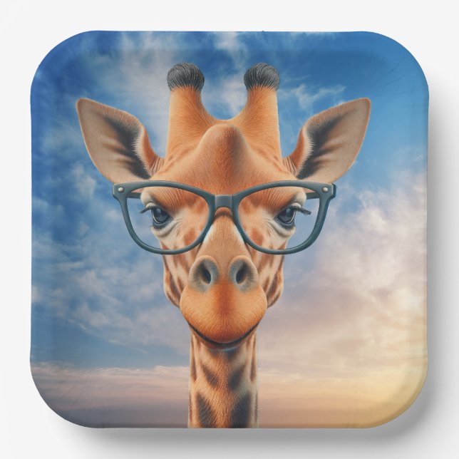 Giraffe Wearing Eyeglasses Paper Plates (Front)