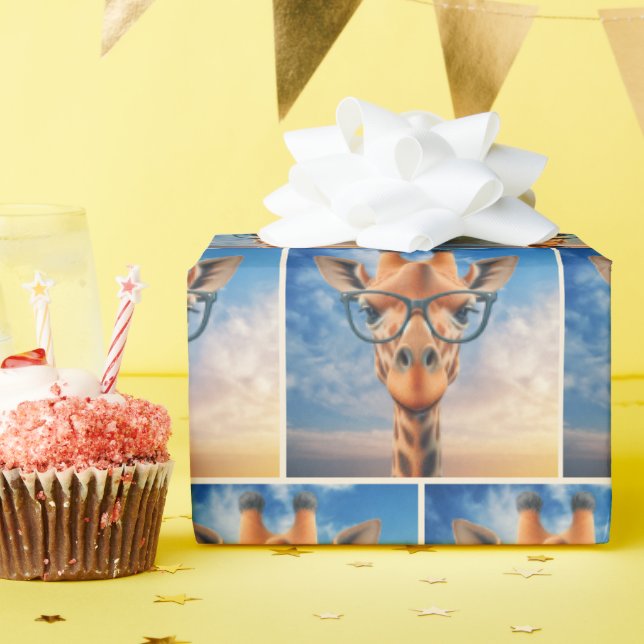 Giraffe Wearing Eyeglasses Wrapping Paper (Birthday Party)