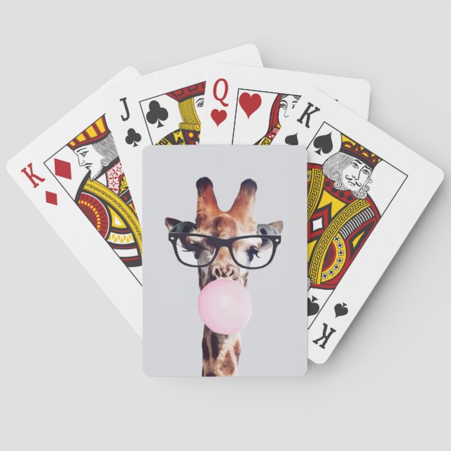 GIRAFFE WEARING GLASSES BLOWING A PINK BUBBLEGUM POKER CARDS (Back)