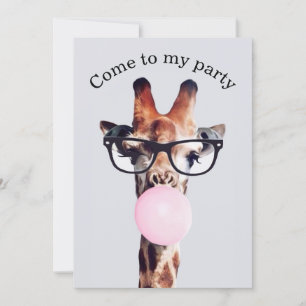 Giraffe Wearing Glasses Blowing Bubble gum Invitation