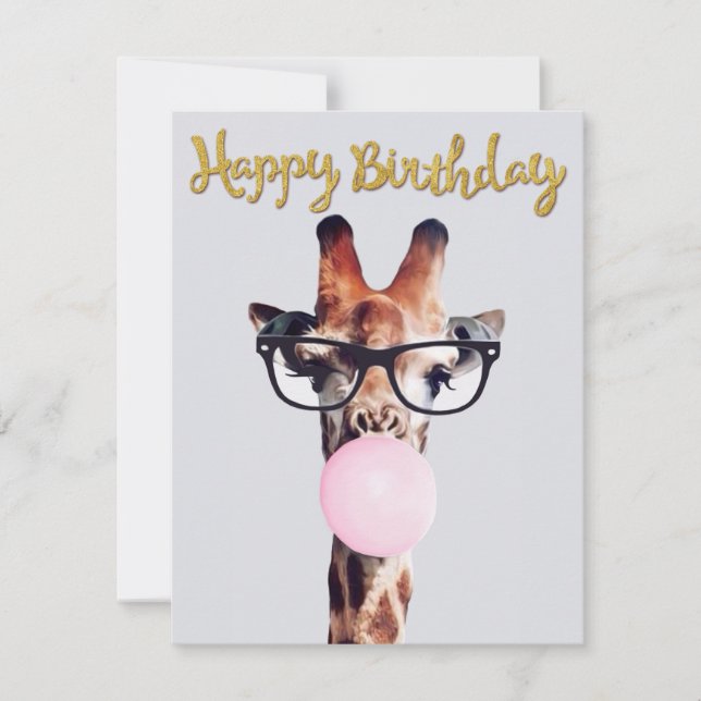 Giraffe Wearing Glasses Blowing Pink Bubble gum (Front)