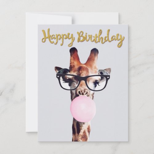 Giraffe Wearing Glasses Blowing Pink Bubble gum