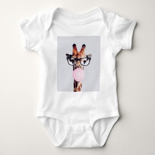 Giraffe Wearing Glasses Blowing Pink Bubble gum  Baby Bodysuit