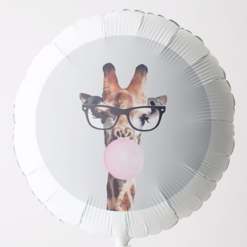 Giraffe Wearing Glasses Blowing Pink Bubble gum Balloon