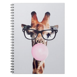 Giraffe Wearing Glasses Blowing Pink Bubble gum Notebook