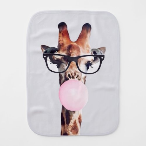 Giraffe Wearing Glasses bowing Pink Bubble gum Baby Burp Cloth