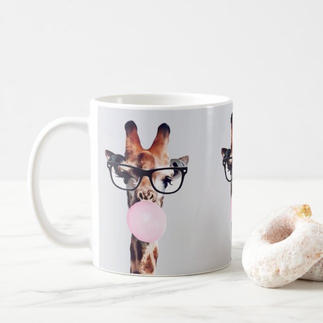 GIRAFFE WEARING GLASSES COFFEE MUG (With Donut)
