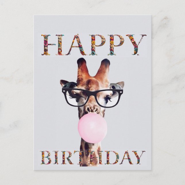 Giraffe wearing glasses Happy Birthday Postcard (Front)