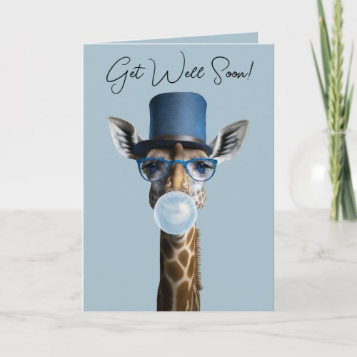 Giraffe wearing glasses top hat gum Get Well Card