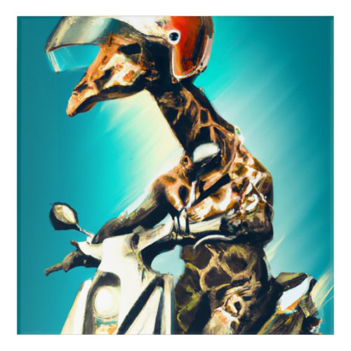 Giraffe Wearing Helmet on Motorcycle Modern AI Art