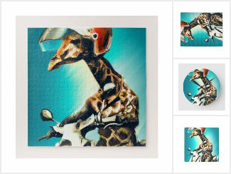 Giraffe Wearing Helmet on Motorcycle Modern AI Art