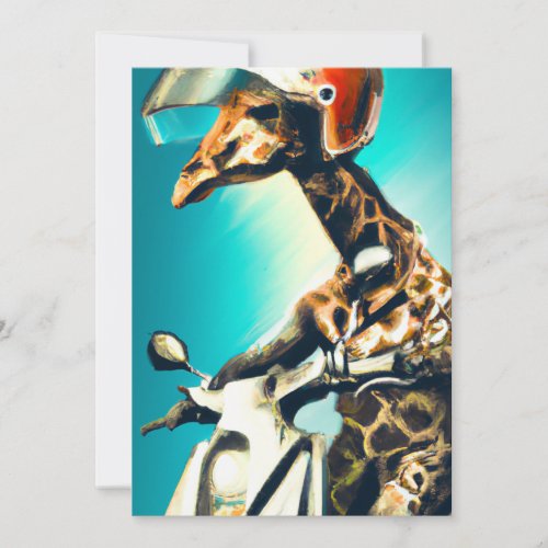 Giraffe Wearing Helmet on Motorcycle Modern AI Art Card