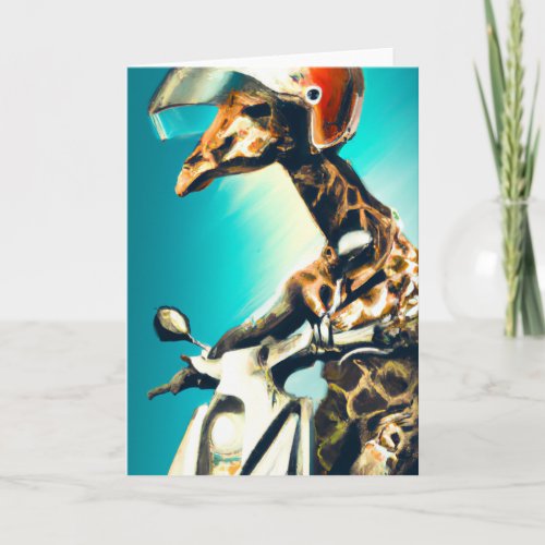 Giraffe Wearing Helmet on Motorcycle Modern AI Art Card