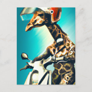 Giraffe Wearing Helmet on Motorcycle Modern AI Art Postcard