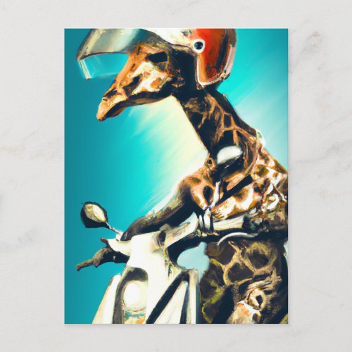 Giraffe Wearing Helmet on Motorcycle Modern AI Art Postcard