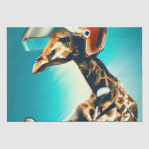 Giraffe Wearing Helmet on Motorcycle Modern AI Art Tissue Paper