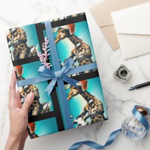 Giraffe Wearing Helmet on Motorcycle Modern AI Art Wrapping Paper